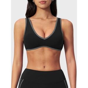 Yeoreo Actor Color Block Sports Bra Black Grey‎ V-Neck Activewear Top Size S